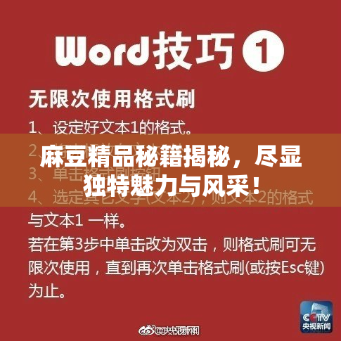 麻豆精品秘籍揭秘，尽显独特魅力与风采！