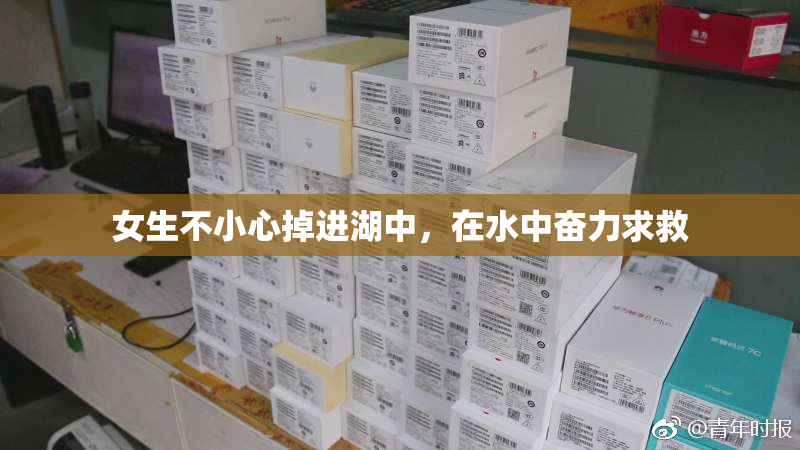 女生不小心掉进湖中，在水中奋力求救